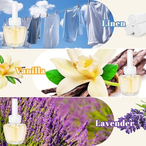 Image of Plug In Air Freshener Starter Kit - Lavender, Vanilla, Linen Scent for Home, Bathroom and Office, 1 Warmer and 9 Essential Oil Refills, Compatible with Air Wick & Glade, Not Include Glade Plus | Spruce, Caramel, Espresso & Raspberry Cinnamon Scents - Compatible with Air Wick & Glade Glade Plus