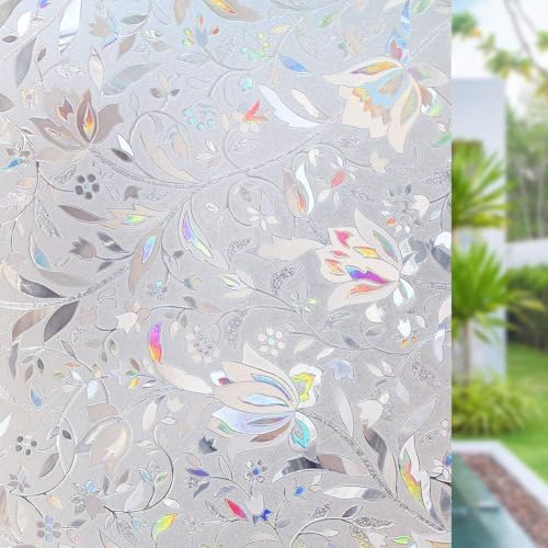 Image of WOO Home Frosted Glass Window Film & Stickers (24 X 96 INCH) Privacy Window Cover for Home & Office - Easy Apply, UV Protection, Removable Decorative Film (Frosted White Flower Film | 2 X 8 SQFT)