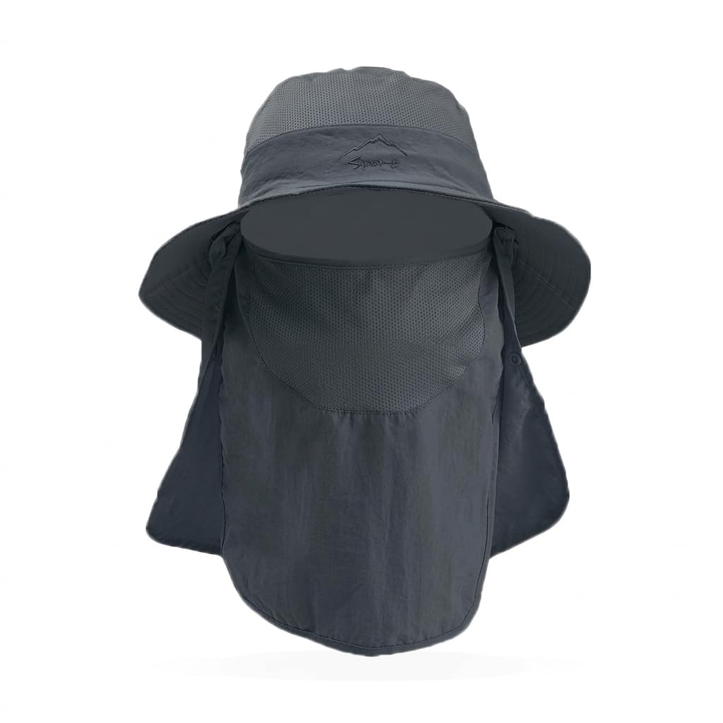 Gustave Sun Protection Cap Wide-Brim Quick-Dry Removable Flap Hat Grey