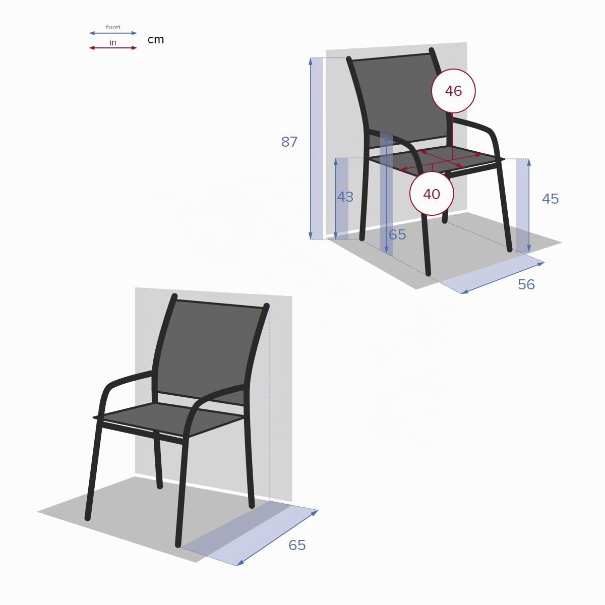 HESPERIDE - Silla de jardín apilable Piazza, antracita y grafito, resistente a la corrosión, ligera, fácil de guardar, mobiliario de exterior para terraza y balcón