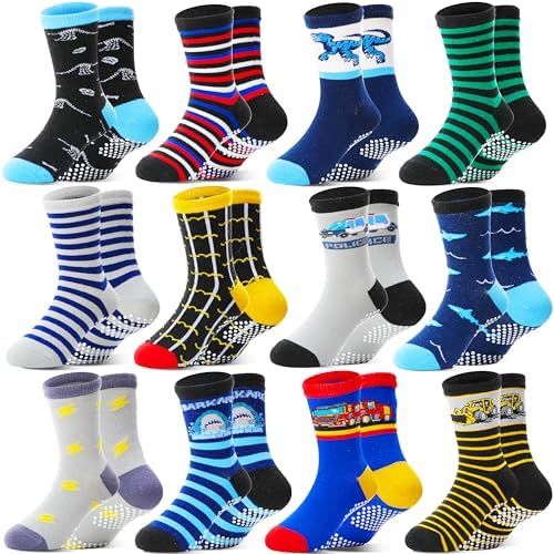 Welwoos 12 Paare Stoppersocken Kinder Baby Jungen Antirutschsocken Kinder Anti Rutsch Rutschfeste Baumwolle Socken