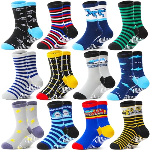Welwoos Stoppersocken Kinder Baby Jungen Antirutschsocken Kinder Anti Rutsch Rutschfeste Lustige Geschenk Baumwolle Socken Kinder Jungen 12 Paare(Verschiedene,26-30)