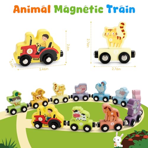 TenFans Montessori Wooden Magnetic Animal Train Set for Toddlers — view 5
