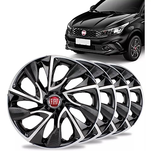 Jogo Calota Esportiva Aro 15 Fiat Palio Siena Mobi Argo Punto Idea Uno / DS4 grafite e prata emblema