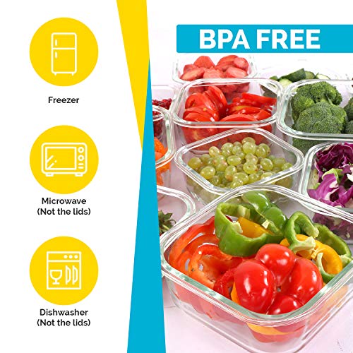 KICHLY - Recipientes De Vidrio Para Alimentos - Paquete De 12 Recipientes Herméticos Para Alimentos Con Tapas Transparentes - Aptos Para Lavavajillas Y Microondas, Sin BPA - imagen 5