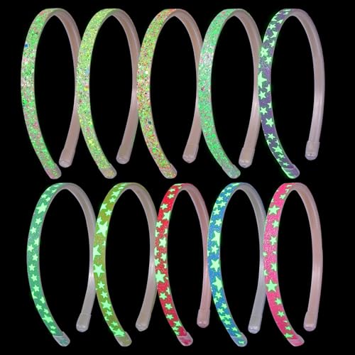 Candygirl 10 pezzi 1 cm Serra testa cerchietto fluorescente, luminoso, lustrini, stelle per capelli, accessorio da donna per San Valentino, festa di compleanno