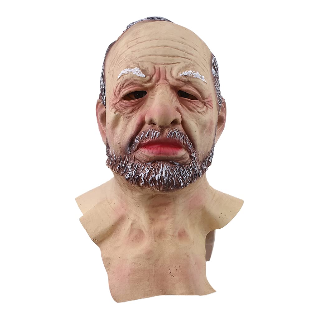 KAQNTUD Realistic Bald Old Man Mask Latex Full Face Neck Helmet for Masquerade Halloween Halloween Man