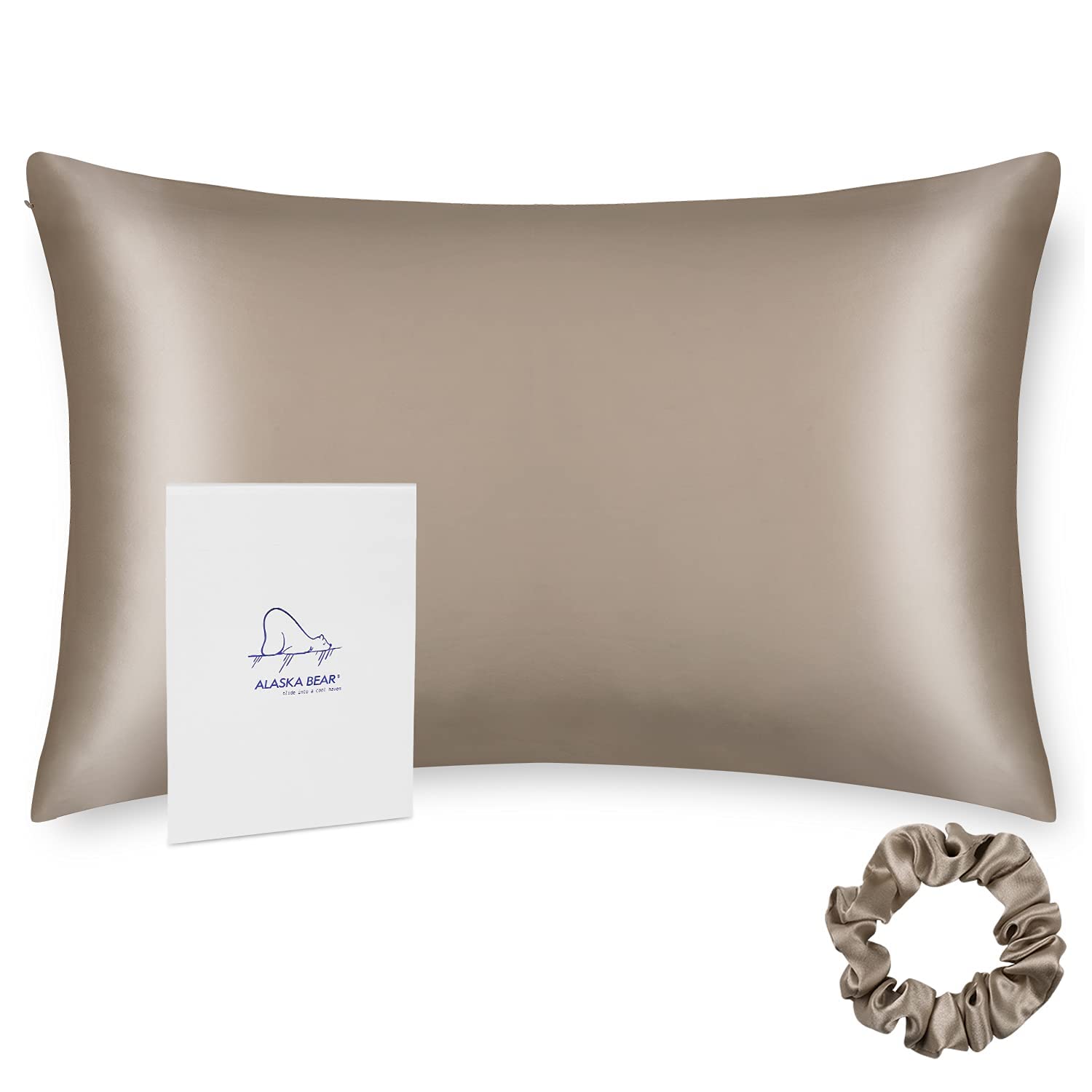 ALASKA BEAR - Natural Silk Pillowcase, Hypoallergenic, 19 momme, 600 thread count 100 percent Mulberry Silk, King Size 50 x 90 cm with Hidden Zipper((1pc, Taupe)