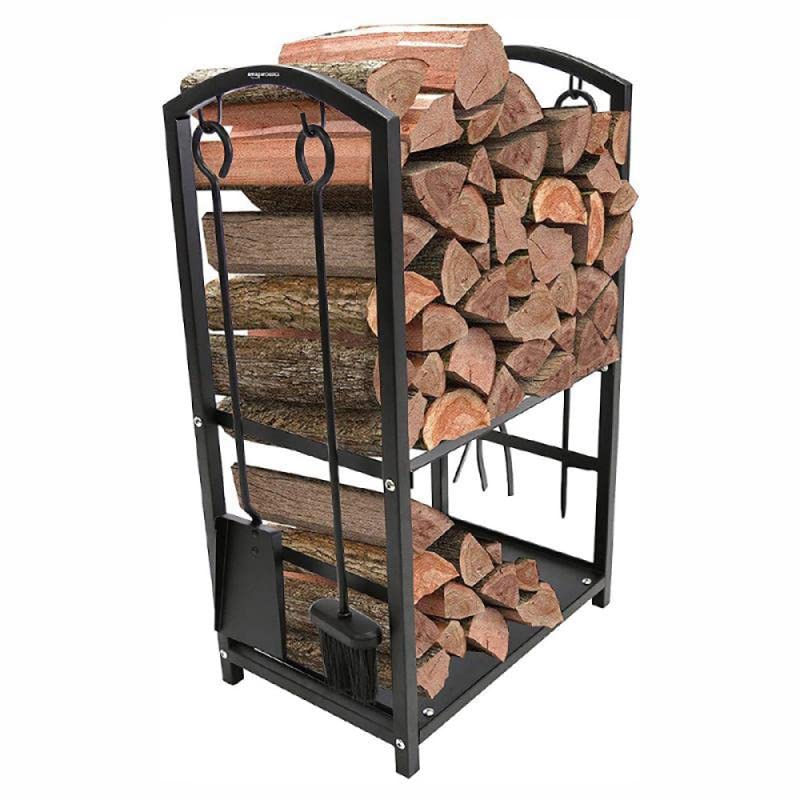 Support à bûches en métal robuste, étagère de rangement extérieure