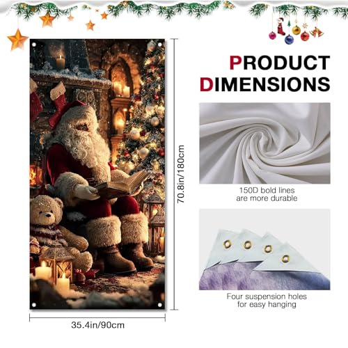 Image of BlissYard Christmas Door Cover Santa Fireplace 35x71 Inch Polyester