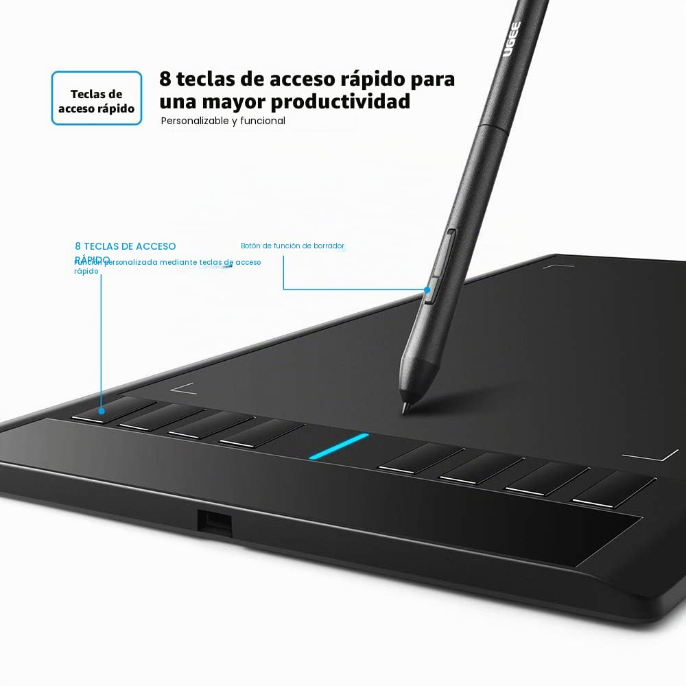 UGEE M708 Tableta Gráfica, 10 x 6 Pulgadas Gran Tableta de Dibujo, 8192 Niveles de Presión Lápiz sin Batería,Compatible con Windows 10/8/7 Mac Os Artista, Diseñador, Aficionado