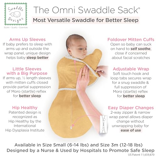Image of SwaddleDesigns 6-Way Omni Swaddle Sack, Arms Up Swaddle for Newborn, More Options to Calm Startle Reflex, Improves Sleep