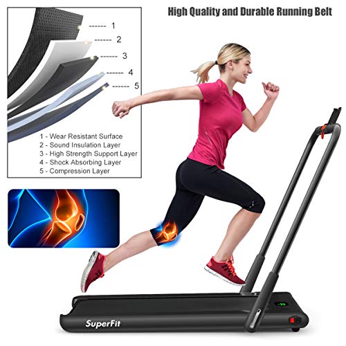 Image of GYMAX Walking Pad, 2 in 1 Free Installation Under Desk Treadmill with Smart App, Remote Control & LED Display, 2.25HP Foldable Portable Compact Running Machine for Small Spaces Home Office