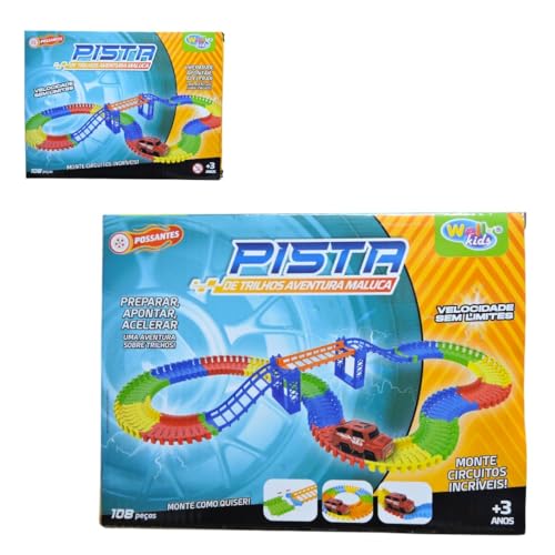 Pista Trilha Maluca Magica Track Carrinho Infantil 108 Pcs Mais 1 Carrinho