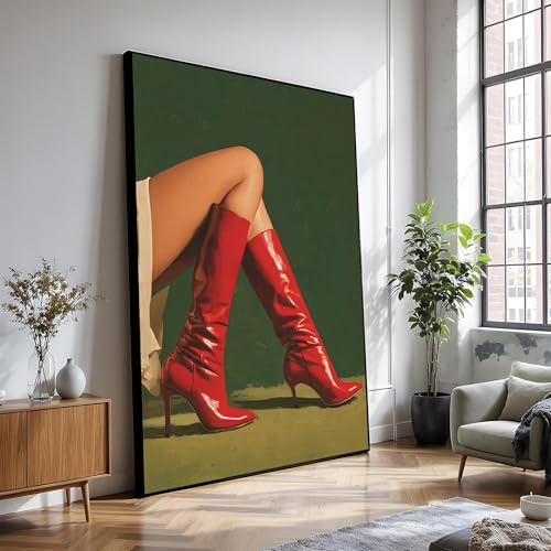 Bottes à talons hauts rouges tableau toile déco sans cadre