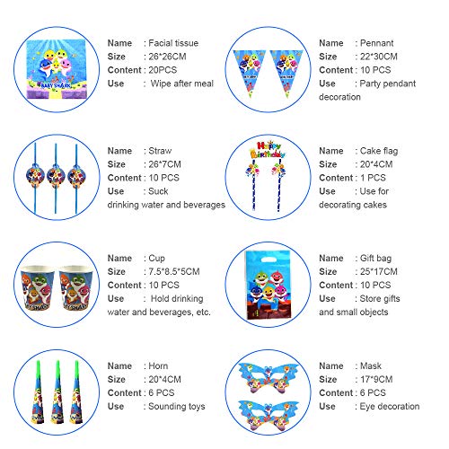 Shark Party Supplies Set Baby Shark Party Servies Haai Party Platen Papieren Bekers, Tafelkleed, Banner voor Kinderen… - Image 5
