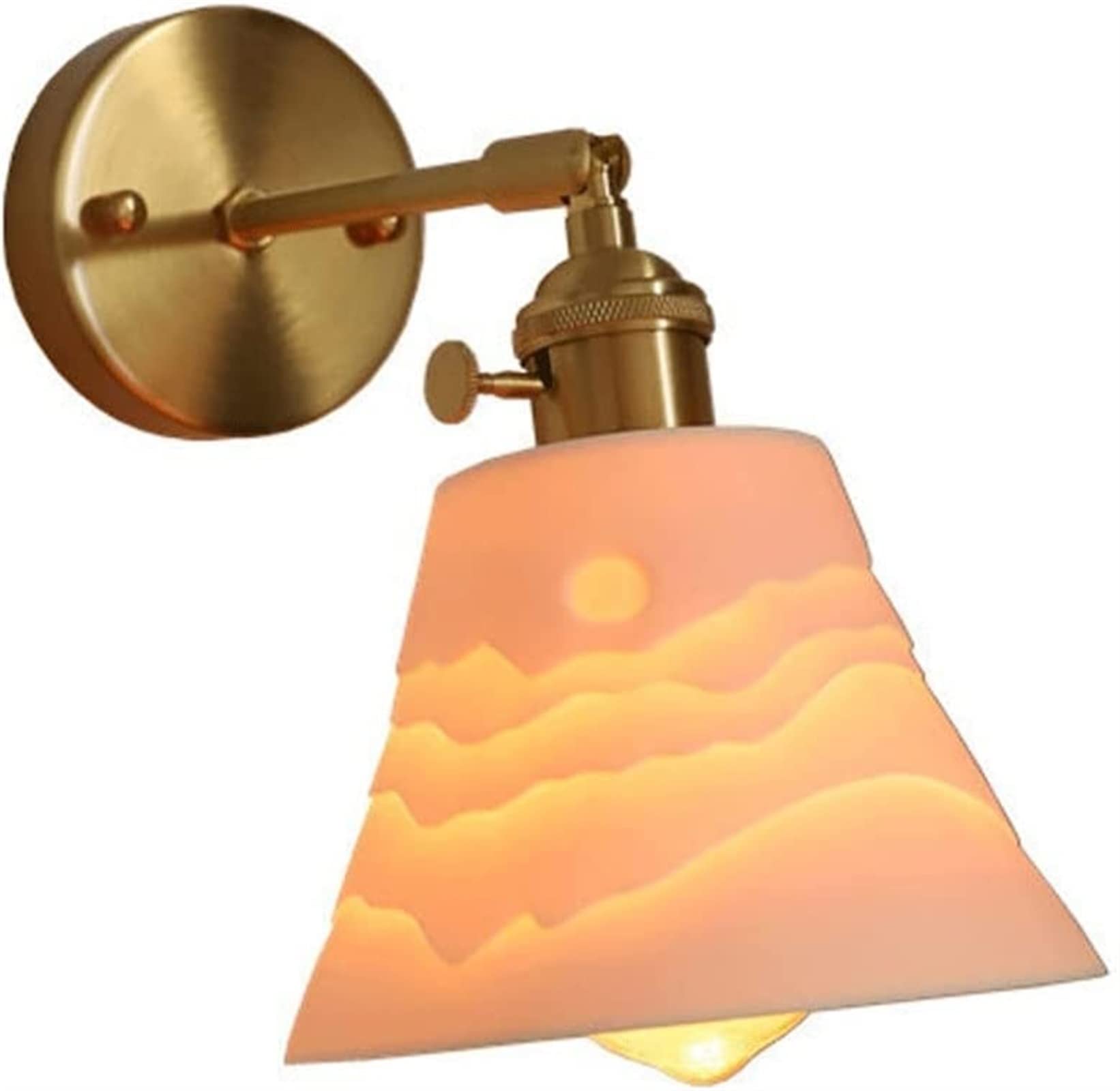 OLSKFUH Wall Lamp, Straight Pole Retro Wall Lamp, Brass Adjustable Wall Sconce, Ceramics Lampshade Reading Wall Light Fixture For Living Room Bedroom Bedside Hallway, Gold,Indoor,
