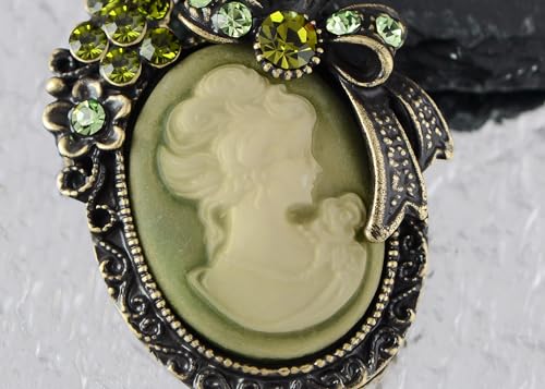 Image of Alilang Vintage Inspired Crystal Rhinestones Victorian Lady Cameo Pendant Necklace Maiden Flower Ribbon Bow Brooch Pin