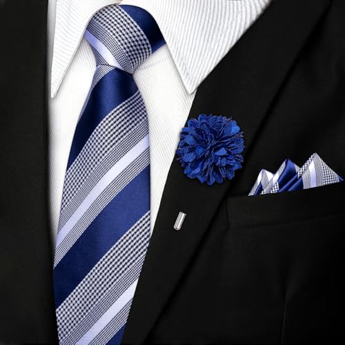 Image of DiBanGu Mens Zipper Tie Silk Pre-Tied Necktie with Gift Box | Jacquard Woven,Paisley Solid Plaid Pattern,6PCS with Pocket Square,Cufflinks and Lapel Pin,for Wedding Party Formal Business