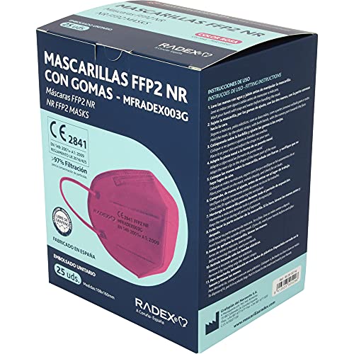 Miniatura 2 de Radex 85005254. Caja De 25 Mascarillas Ffp2, Rosa Fucsia, 5 Capas, Ce 2841, Hecha En España, 160x108mm