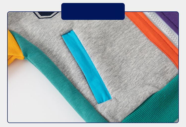 Irsutey Kids Boys Baseball Jacket Color Block Cotton Coat Zip Up Letter Print Long Sleeve Open Front Sweatshirt4