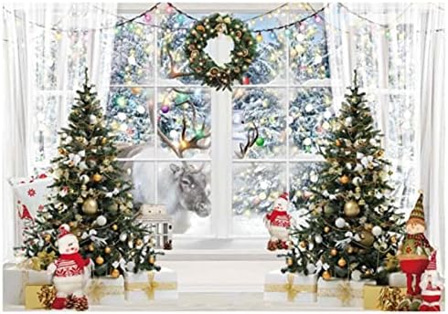 7x5ft Christmas Photo Backdrop - Winter Snowman & Trees Holiday Photography Background For Parties