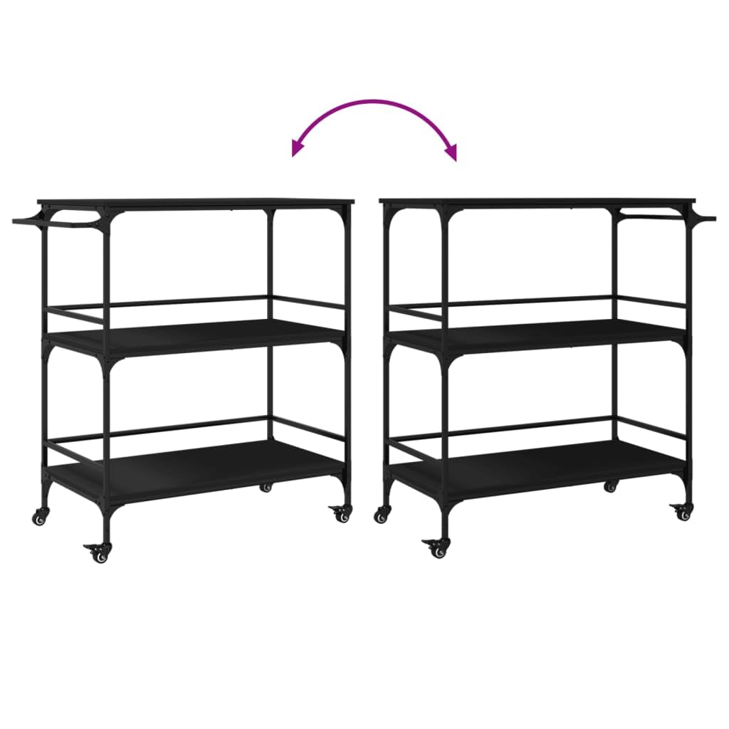 vidaXL Carrito de Cocina, Estante de Almacenaje, Carro de Servicio Comida, Carrito para Salón Baño Estudio, Madera de Ingeniería Negro