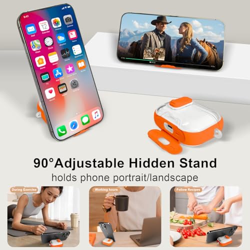 Image of Compatible Airpods Pro 3 Case (2025) with Phone Stand & Cleaner Kit,Print Soft Silicone Lock Clip Apple AirPods Pro 3rd Generation Case, Airpod Pro 3 Cover with Keychain for Women /Girls,Orange