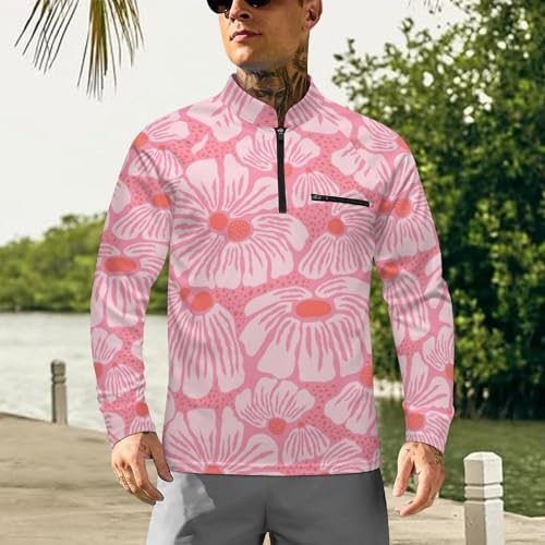 Tropical Hand Drawn Flowers Men's Rash Guard Long Sleeves Quick Dry Fishing Workout Shirts with Zipper2
