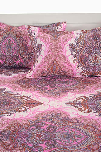 Image of Swayam Pure Cotton Single Bedsheet with 1 Pillow Covers | Size 60 x 90 inch | 160 TC | Ethnic Motifs Design | Soft Breathable Bed Sheet | Comfortable & Durable for Bedroom - Pink