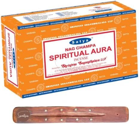 Satya Nag Champa White Sage Incense Sticks | x12 pack | with SAMASIA incense sticks holder | Used for Aromatherapy, Spa, Yoga, Weddings, Meditation, Healing, Positivity and Relaxation