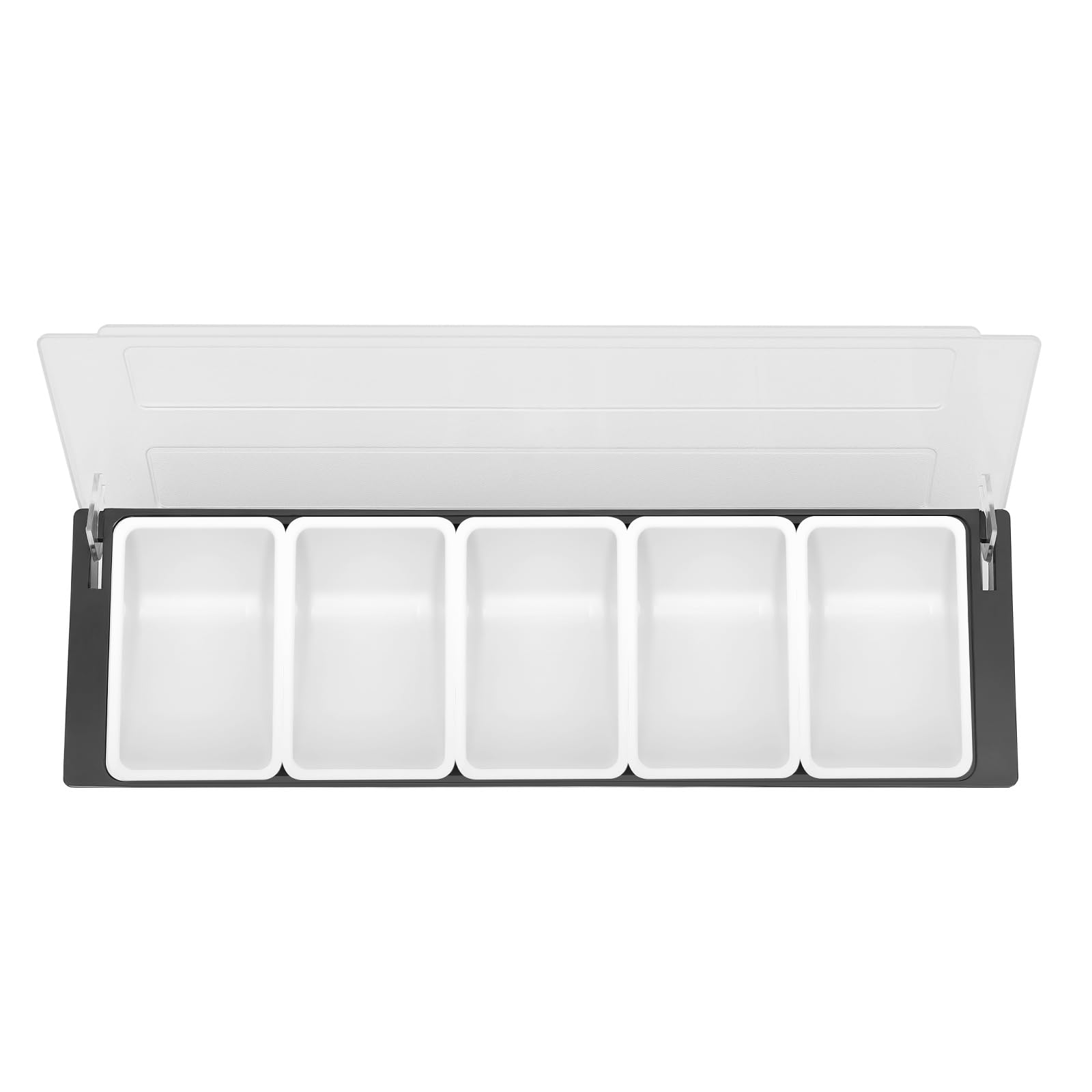 Kompartiment Gewürzspender, 50 * 15 * 10cm Multi Zutatenbehälter Edelstahl Beilagenbehälter Große Kapazität Gekühlten Zutatenbehälter mit Deckel&5 Einsätzen für Gemüse Gewürzen Nüssen