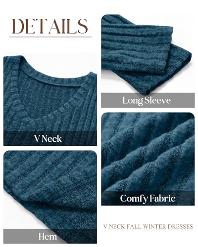 Riyiper 3 Pack Women's V Neck Long Sleeve Dresses, Knit Fall Winter Casual Loose Fit Tunic Sweater Dresses3