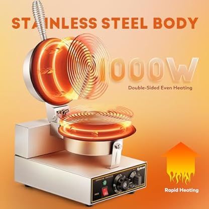 Cgoldenwall NP-601 Kommerzielle Eiswaffel Maschine 1000W Elektrische Edelstahl Waffeleisen mit Temperaturregelung – Bild 4