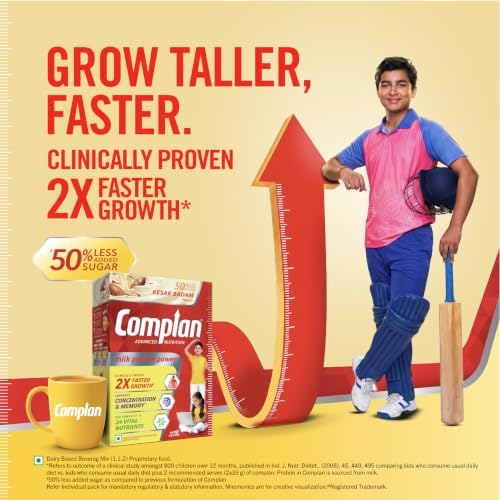 Image of Complan Nutrition Drink Powder for Children, Kesar Badam Flavour, 200 g Carton | Nutrition drink for kids with protein & 34 vital nutrients