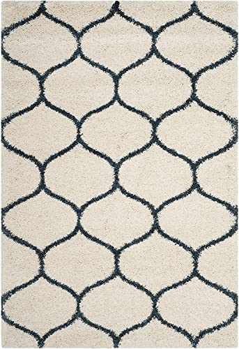 Image of Handwoven Microfibre 3D Rug for Living Room (Ivory & Teel Blue, 5 X 8 Feet, Microfibre)