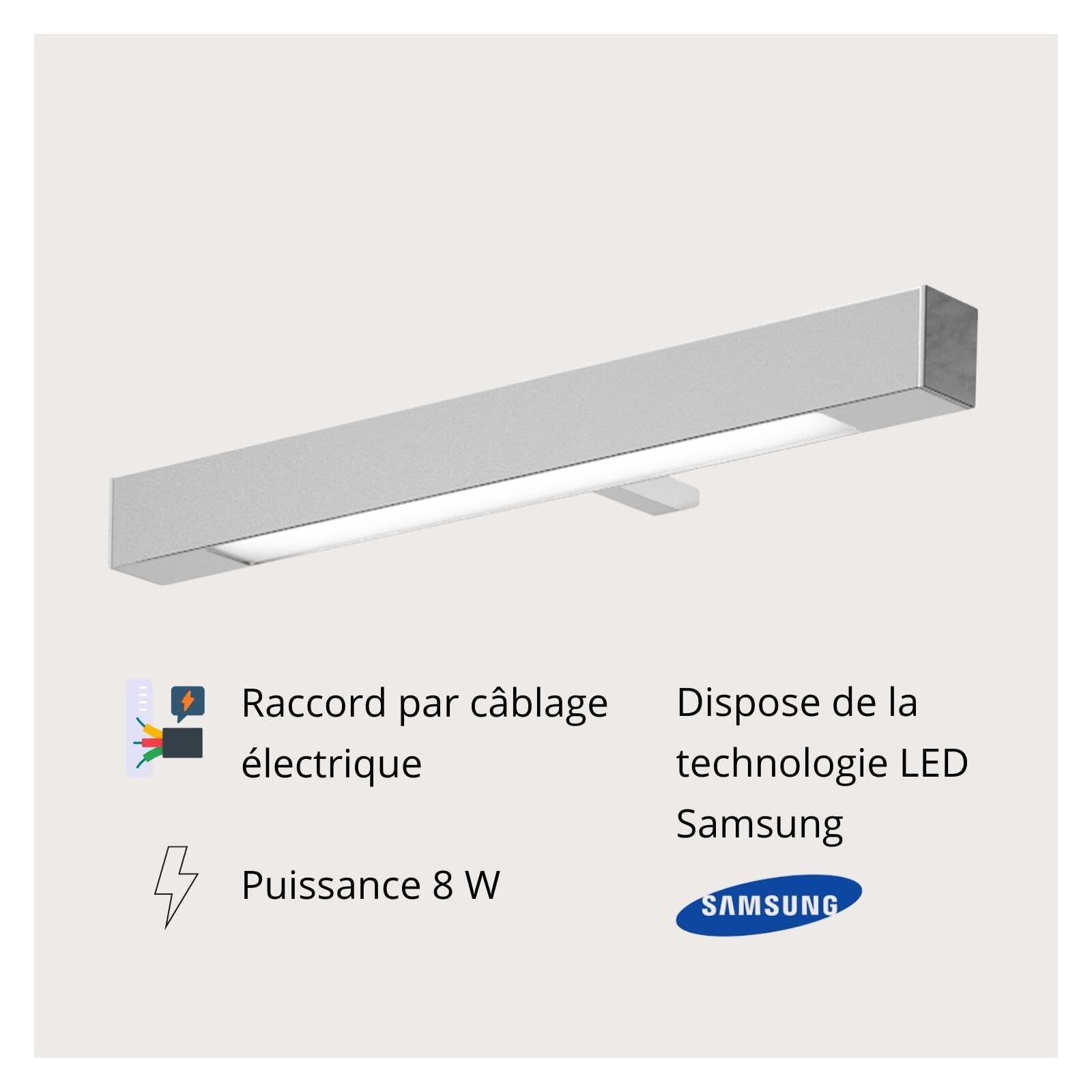 MOB-IN Spot LED pour miroir rectangulaire chromé 30cm