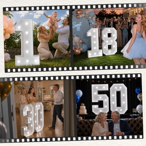 Image of Marquee Number 3 Feet Tall, Light Up Number 27 Graduation Decoration | Cool White Light, Large 27th Anniversary Party Decor, Big Stable Sign, Assembly Required, Foam Board 38 Pcs Accessory Set