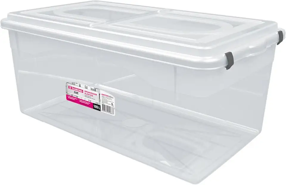 Sanremo - Caixa Organizadora Plástica de 105 Litros e Tampa com Travas, Linha Top Stock