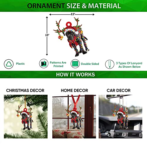 Talataca Cane Corso Wearing Christmas Hat Reindeer With String Lights Dog 2D Flat Car Rear View Mirror Accessories Christmas Tree Ornament Decoration Hanging Charm Interior Rearview Pendant Decor Gift #TOP1