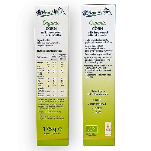 Fleur Alpine Corn Cereal - 175g - for Babies from 5 months - From Germany - New Packaging - Pack of 3
