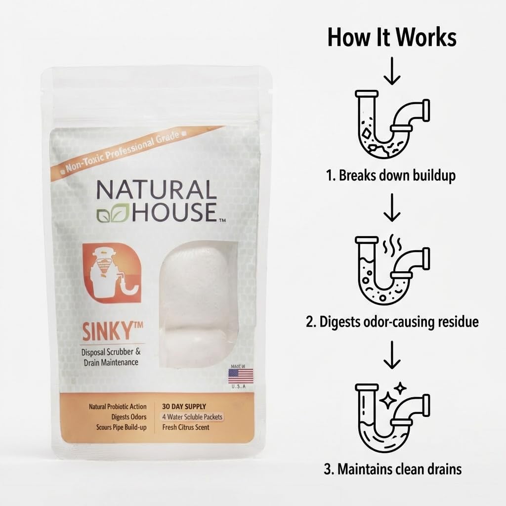 Natural House Sinky - Probiotic Garbage Disposal & Drain Cleaner Pods - Breaks Down Grease - Citrus Scent - Septic Safe - 120 Count