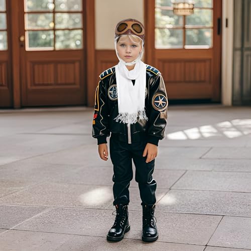 Pistha Pilot Aviator Costume For Kids Retro Aviator Hat Pilot Hat With Goggles And Withe Scarf For Birthday Party Halloween Cosplay thumb #3