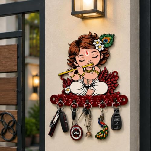 Image of Webelkart Premium Cute Krishna Key Holder for Home /Office Decor /Key Hanger for Wall Decor,Decorative Item for Home (Red)