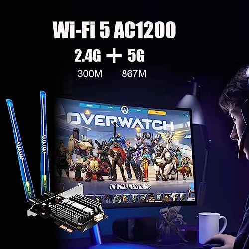 GLOTRENDS AC1200 WiFi 5 PCIe Card with Low Profile Mount for Desktop PC Intel 7265 Chip, 802.11ac, Bluetooth 4.2 - Image 2