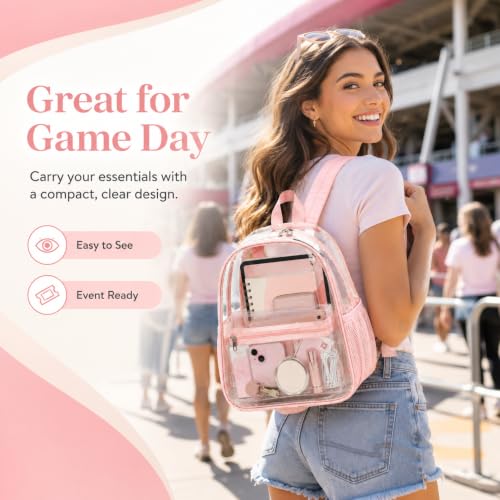 Image of BTOOP Mini Clear Backpack for Stadium Events, 12 x 9 x 5 Inch Transparent PVC Bookbag, Fits Within Common 12x12x6 Stadium Bag Limits, for Concerts, Festivals, Women and Teens