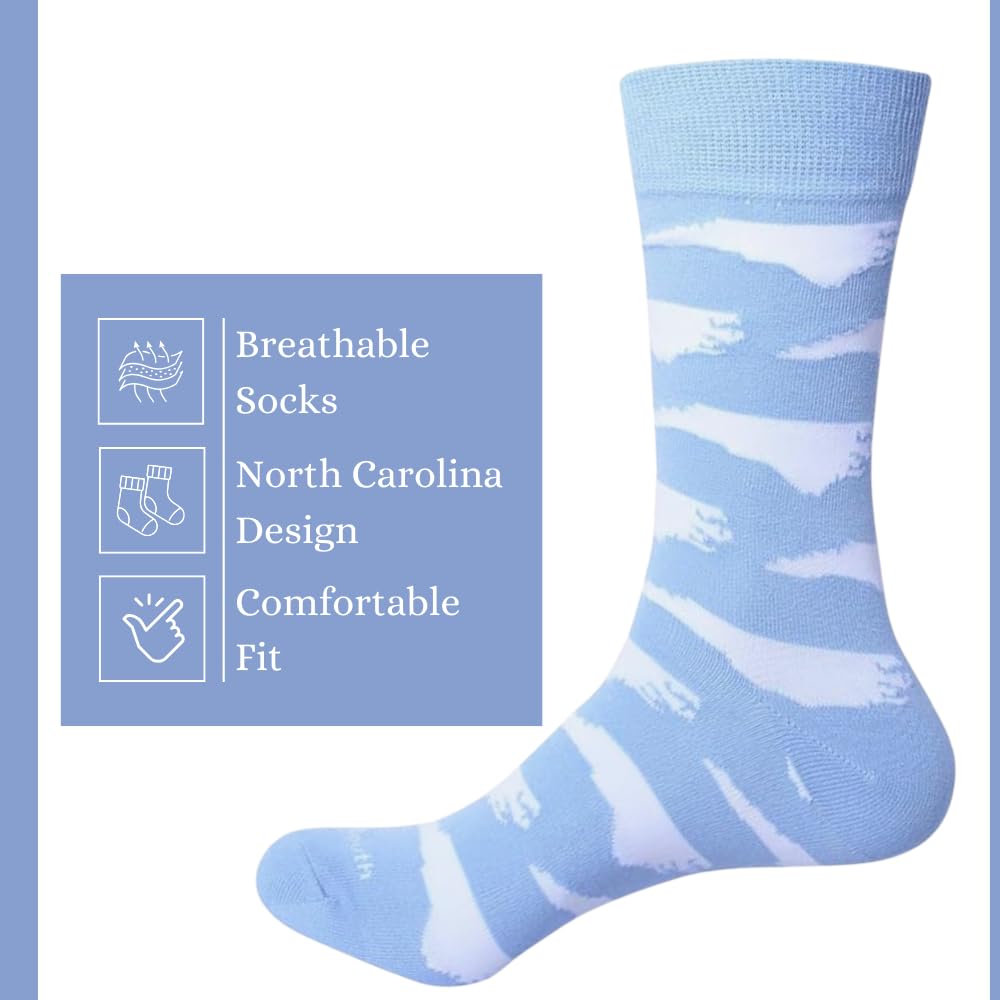Barrel Down South North Carolina Dress Socks for Men or Women - Carolina Blue and White Tarheel Pride