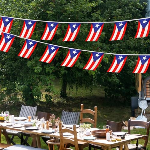 Image of Puerto Rico Flags Puerto Rican String Flag Banners for Patriotic Events Independence Day Sports Bars Inside Outside Decorations 33 Feet 30 Flags