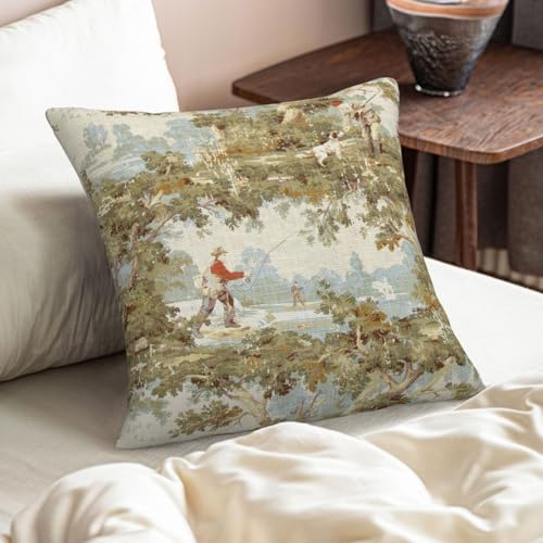 Yaemikoo B1216 Farmhouse Rustic Vintage Throw Pillow Covers 18X18 Inch Country Home Decor Retro Pillow Case Fishing And Hunting Pattern Square Pillowcase Cushion Cover thumb #6