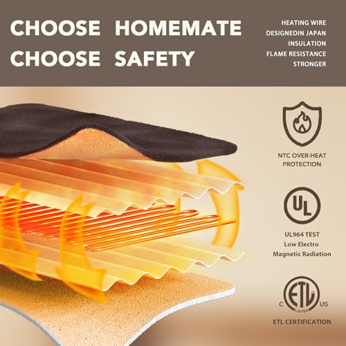 Image of Homemate Electric Heated Blanket Twin Size - 62 inchx84 inch Heating Bed Blankets Throw with 8 Hours Auto Off 10 Heating Levels Fast Heating Over-Heated Protection Soft Warm Flannel Bed ETL Certified Brown